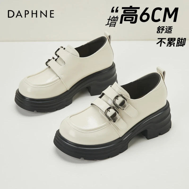 达芙妮英伦学院深口单鞋女2025春季新款乐福鞋厚底粗跟黑色小皮鞋