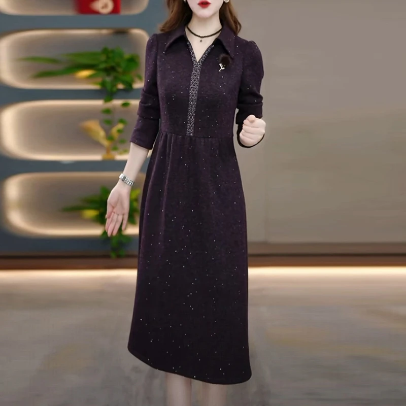 雪花绒轻奢女装2025冬季新款高级感显瘦保暖时尚加厚打底连衣裙子