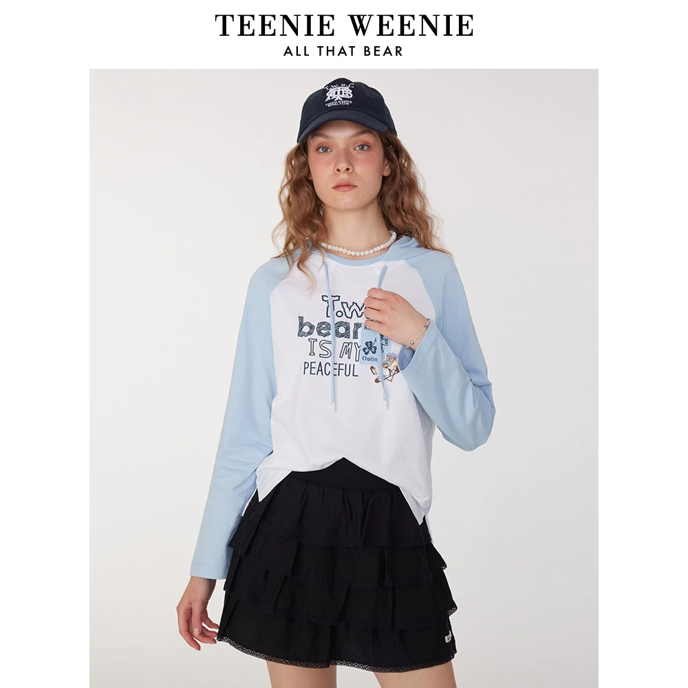 Teenie Weenie小熊25夏新款清新撞色插肩袖长袖T恤女TTLA252301T