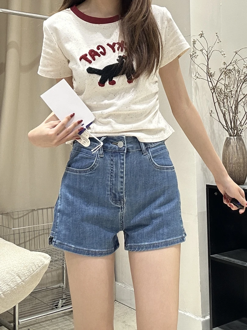 【8831】 四面弹  高腰高弹力A字牛仔短裤