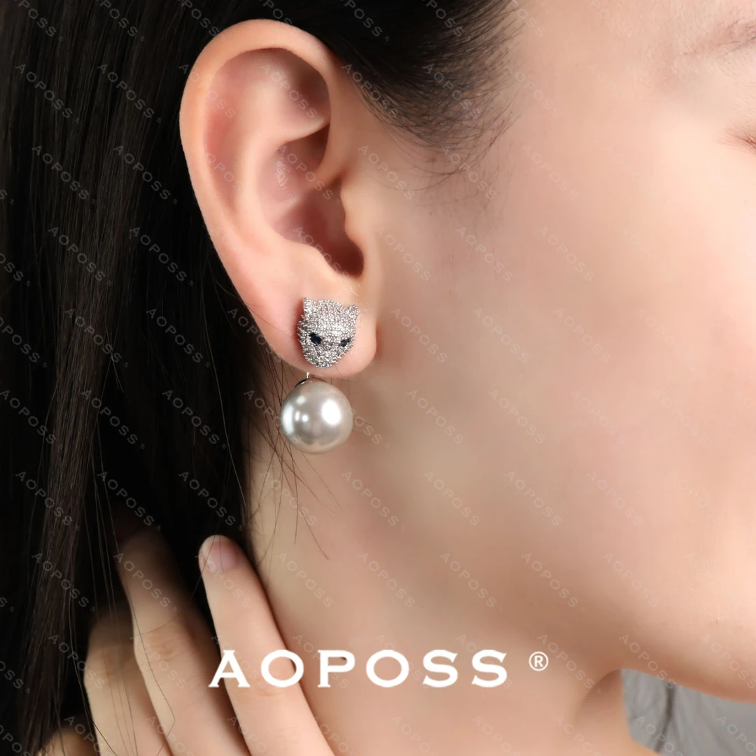 AOPOSS白姿 镀K金 [雪豹]耳钉耳夹原创设计轻奢小众银色简约首饰