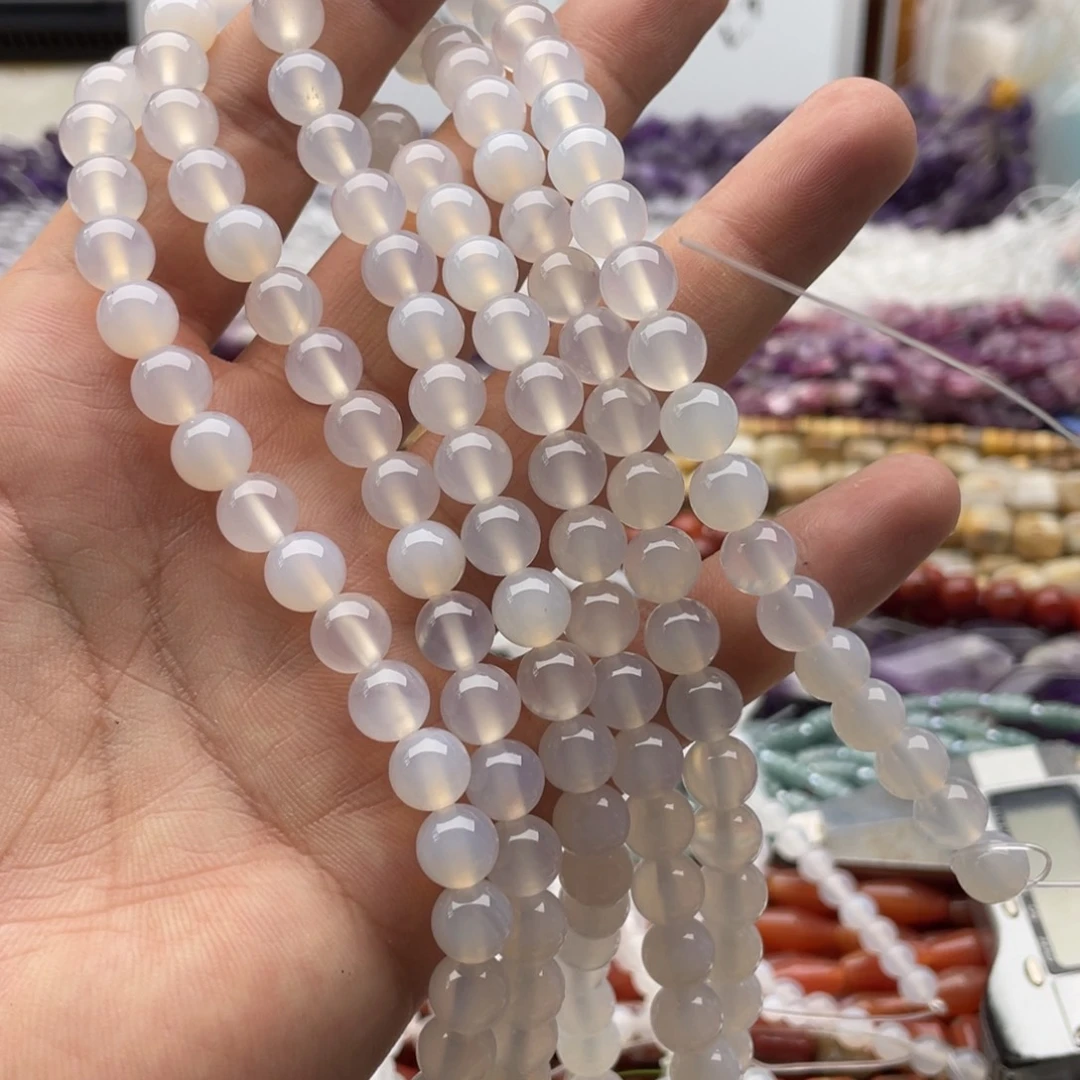 玛瑙/玉髓合金珠宝半成品一条装卡8mm白玛瑙荔枝冻圆珠