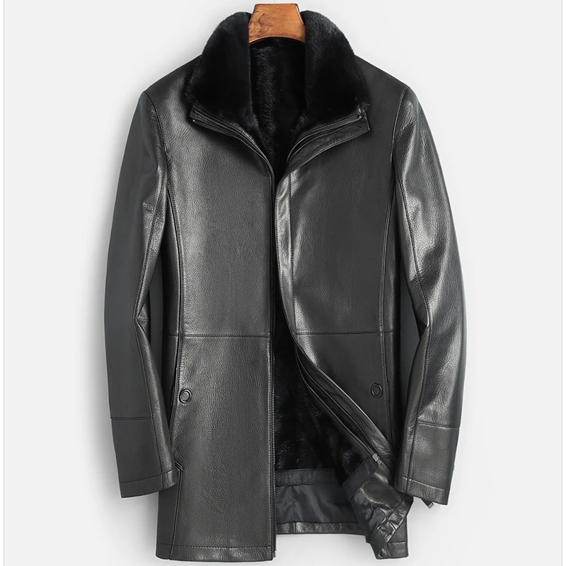 2025新款男士纯皮皮衣山羊皮水貂内胆外套皮毛一体中年海宁真皮