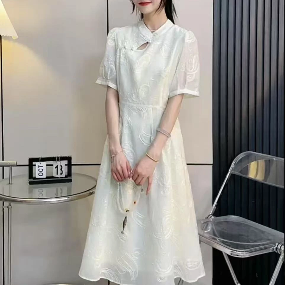 国风盘扣收腰旗袍连衣裙03116.(裙长110)