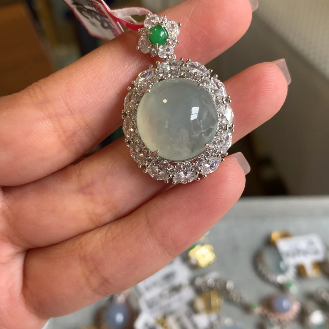 L***e翡翠银S925镶嵌戒指吊坠