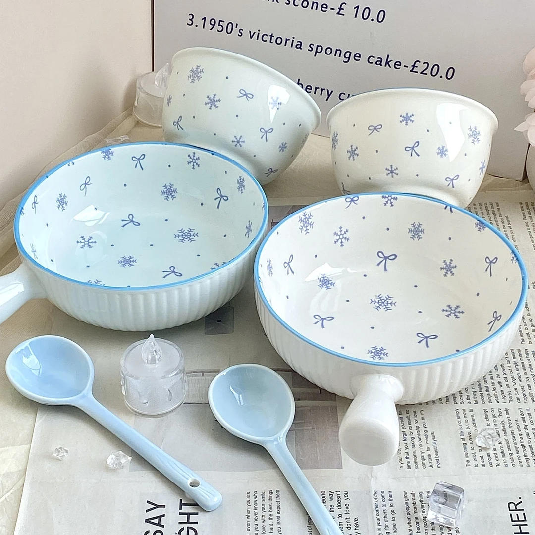 雪花手柄釉下彩少女陶瓷陶瓷餐具下彩ins餐具饭碗高颜值餐具ZF