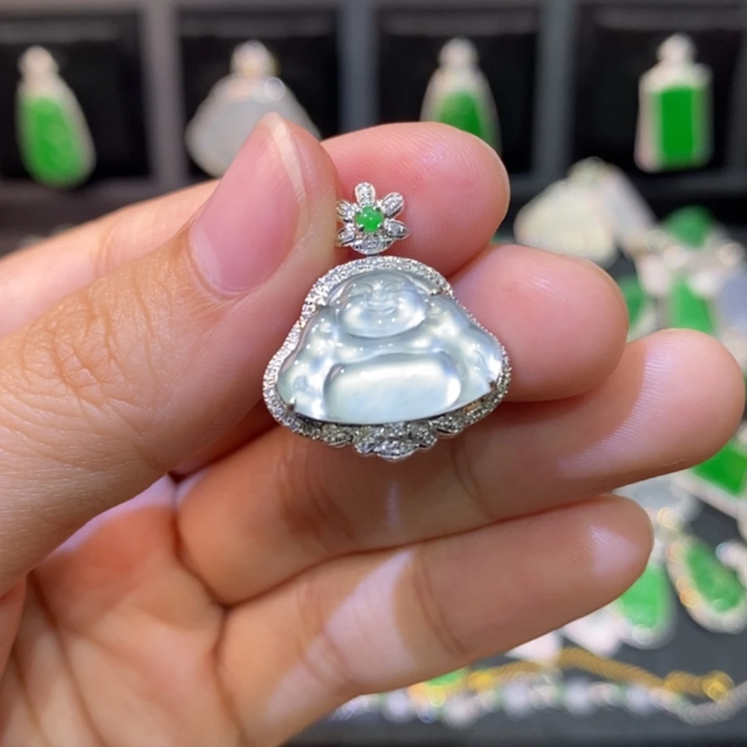 翡翠18K金镶嵌吊坠(不含链)