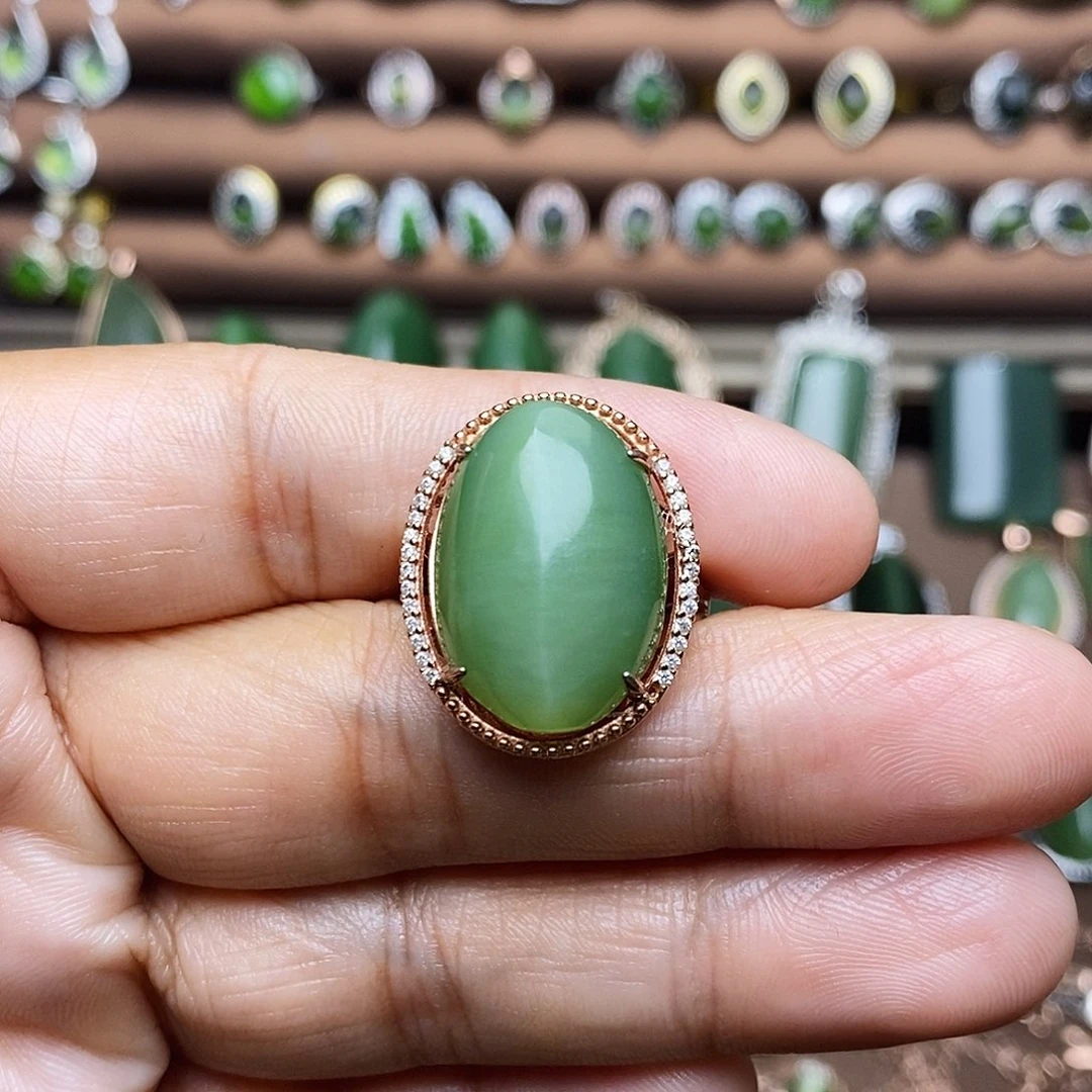 吊坠(不含链)银S925镶嵌和田玉（碧玉）戒指