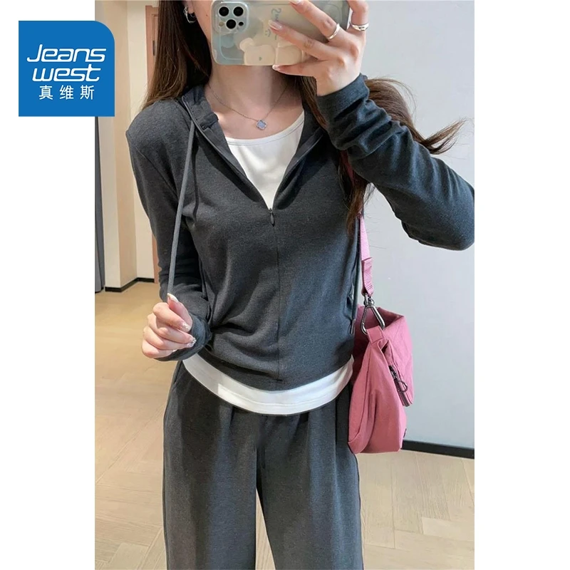 真维斯卫衣女内里磨毛冬季打底套装2026休闲套装两件套高级感