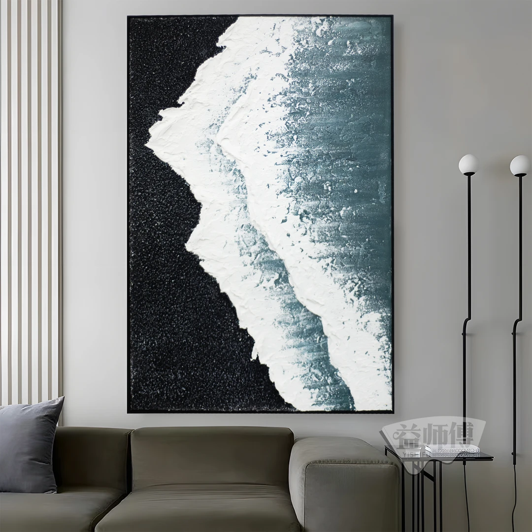 高端手工油画玄关画装饰画 铝合金边框沙发背景墙挂画沙滩80120