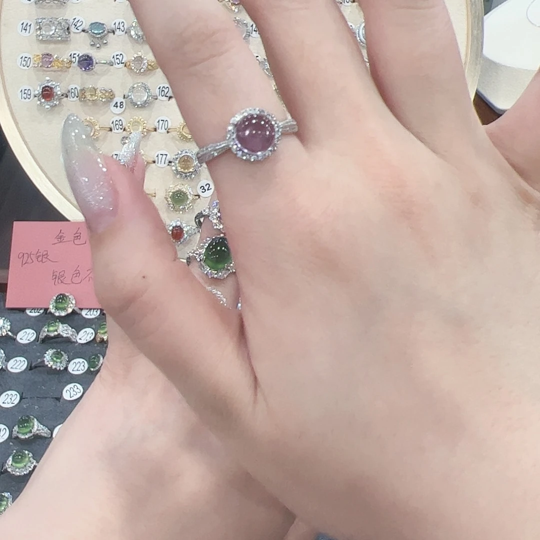 蛇纹石玉戒指银S925镶嵌回***娇