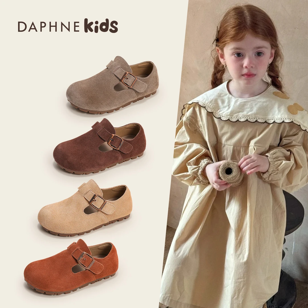 达芙妮女童皮鞋2025新款勃肯鞋儿童乐福鞋秋季小女孩单鞋洋气
