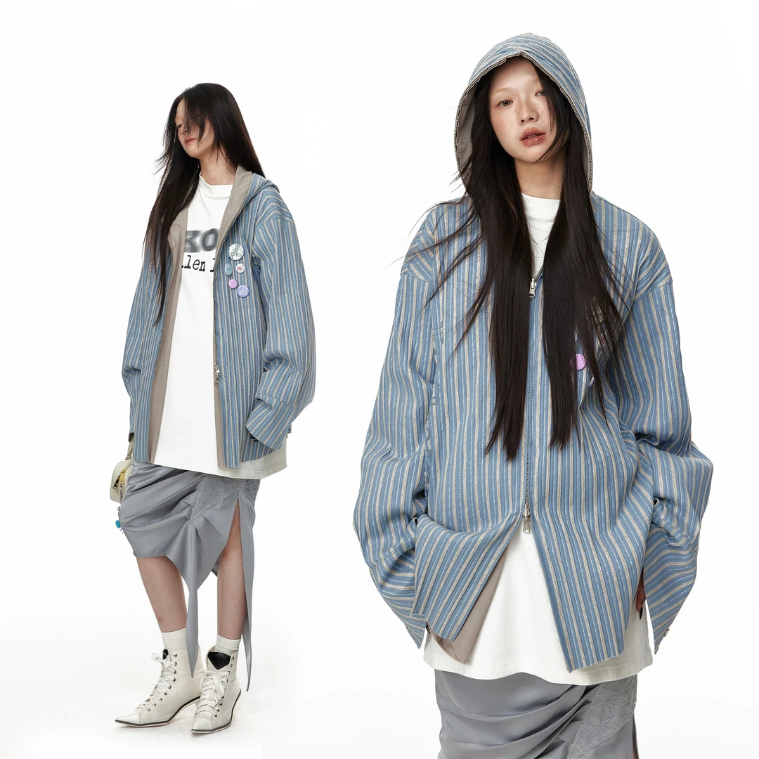 【直播间清仓款no退no换】巴恩风双面两穿宽松休闲连帽外套女上衣