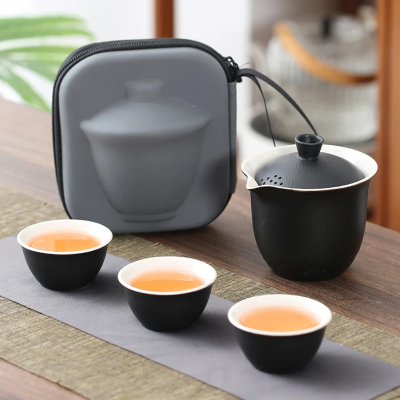 旅行茶具套装快客杯便携式露营户外旅游陶瓷泡茶杯一壶三杯茶壶