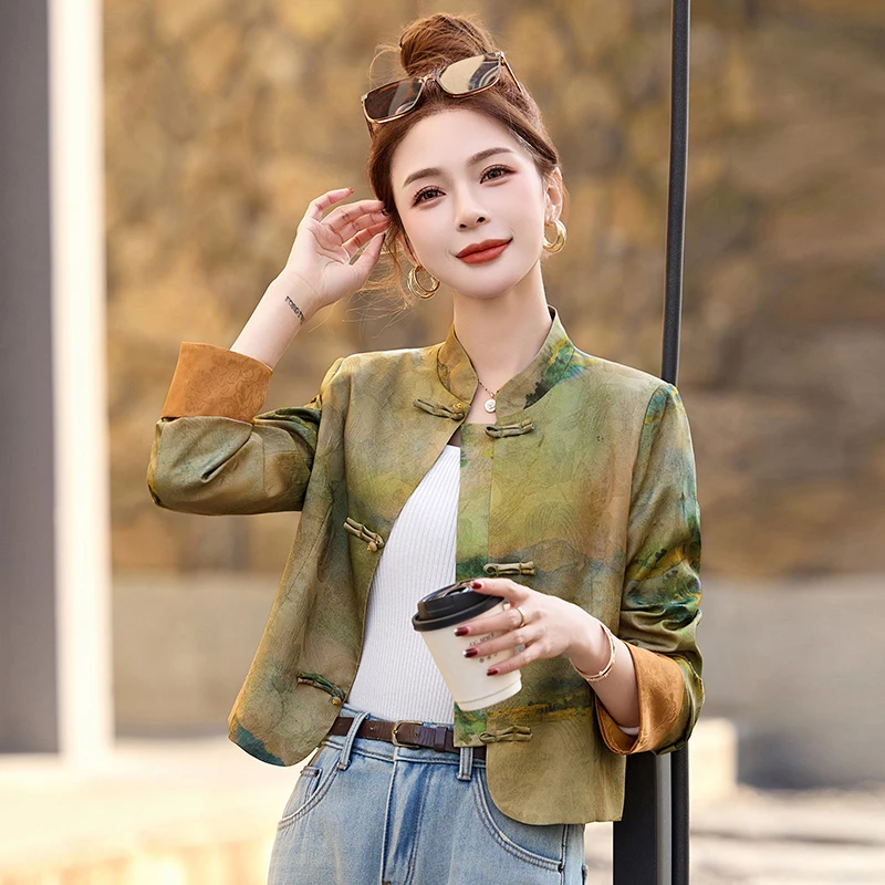新中式高级感复古提花短款外套女2025春新款立领洋气漂亮唐装上衣