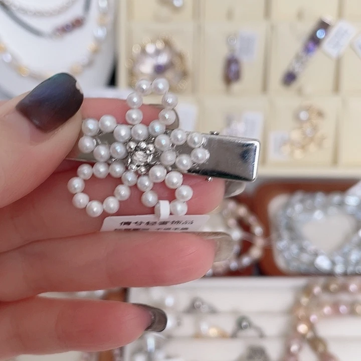 淡水珍珠发饰合金5厘米珍珠花朵鸭嘴夹