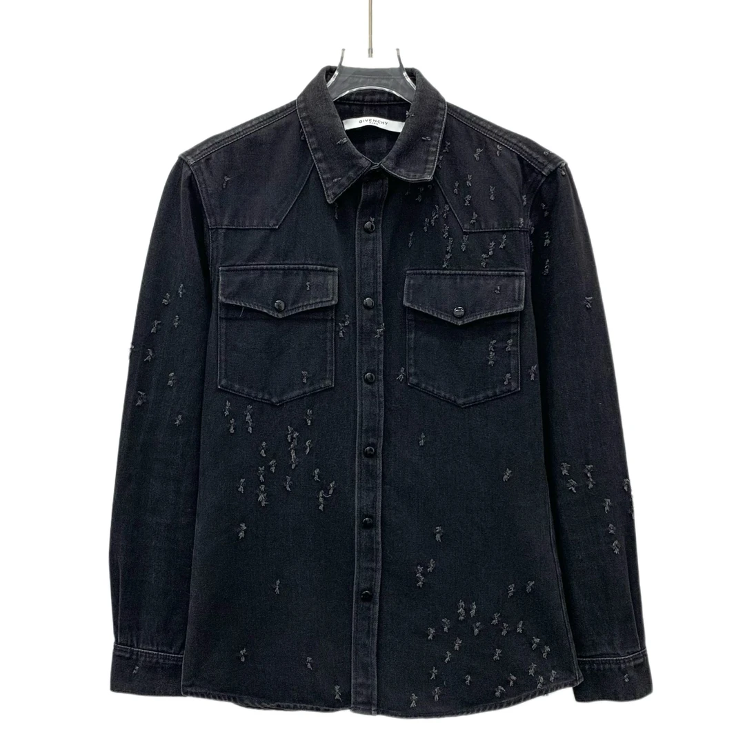 95新 Givenchy/纪梵希  J25069  弹孔破坏牛仔衬衫 XS码