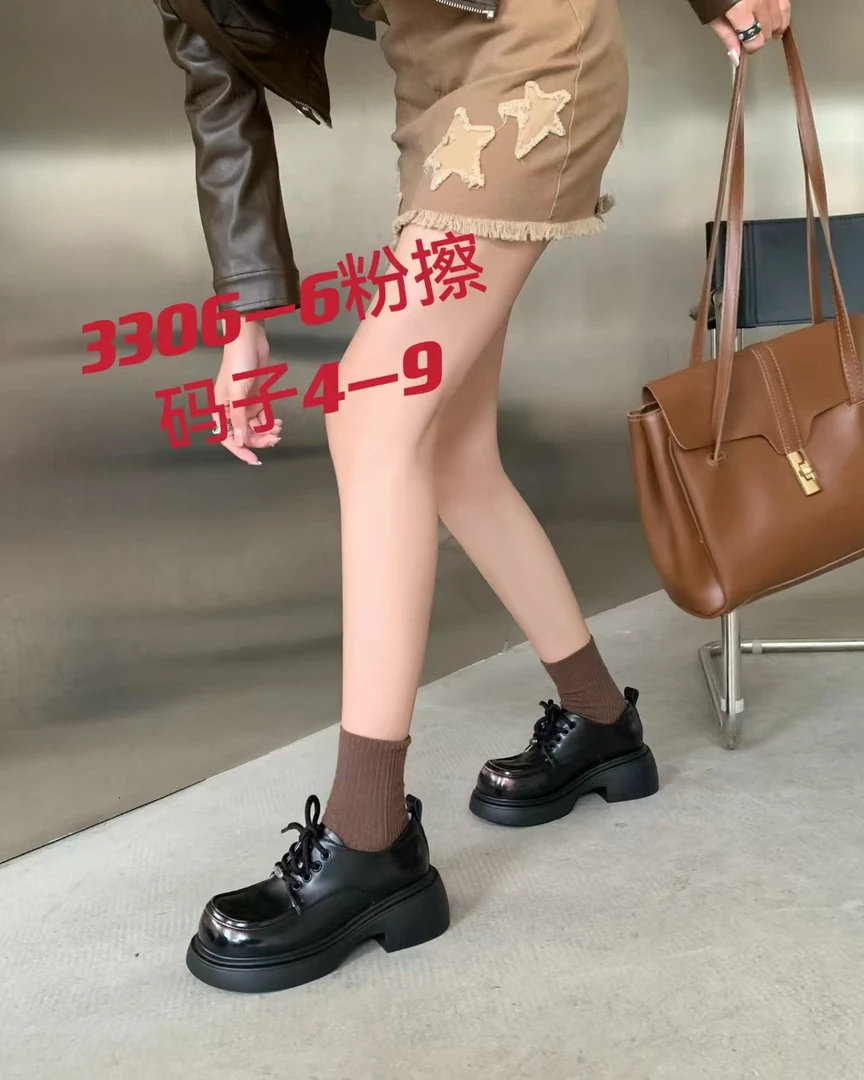 3306-6/D春季韩版新款厚底粗跟大头鞋显瘦擦色女单鞋