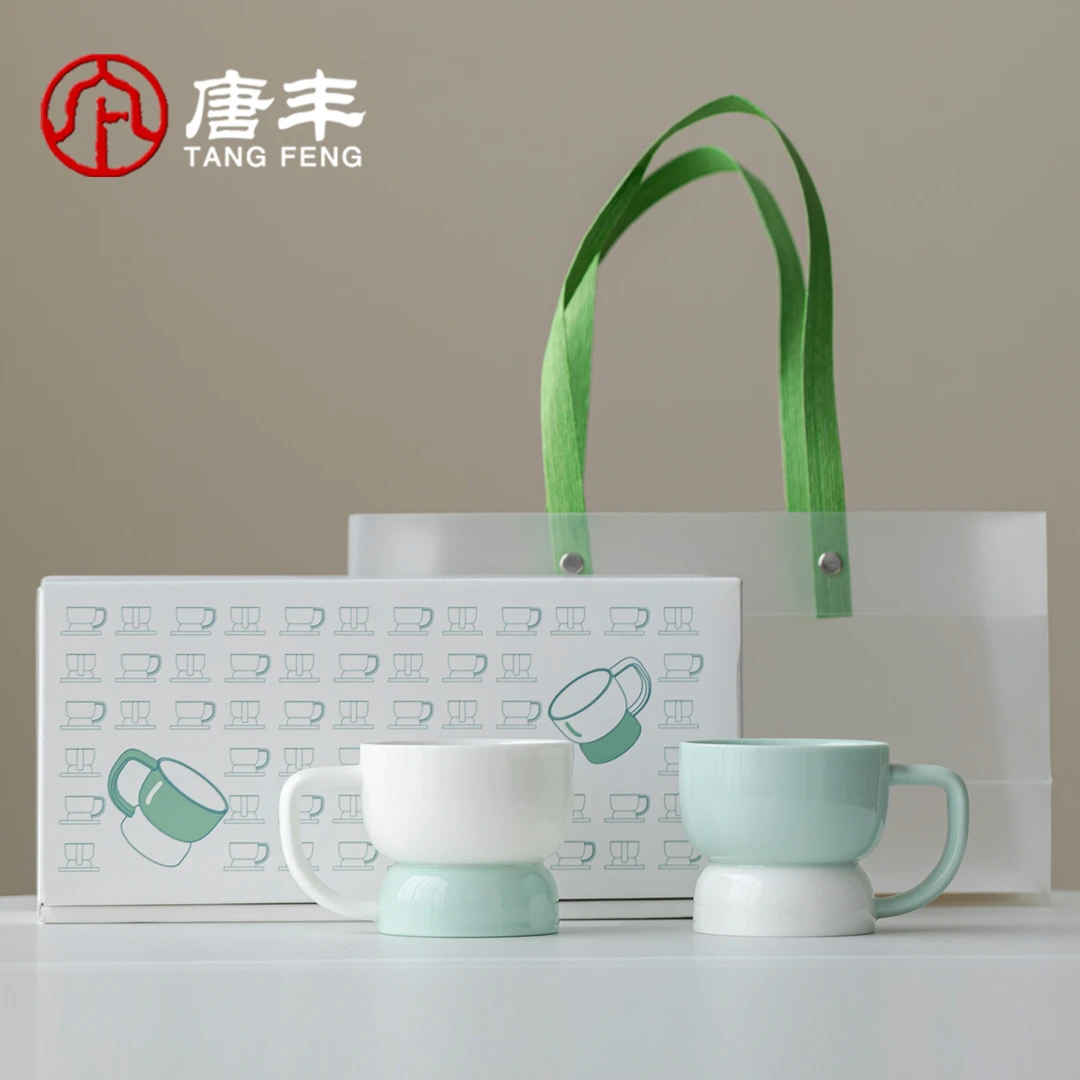 青白咖啡对杯礼盒套装可爱茶杯家用牛奶杯情侣杯陶瓷办公室水杯