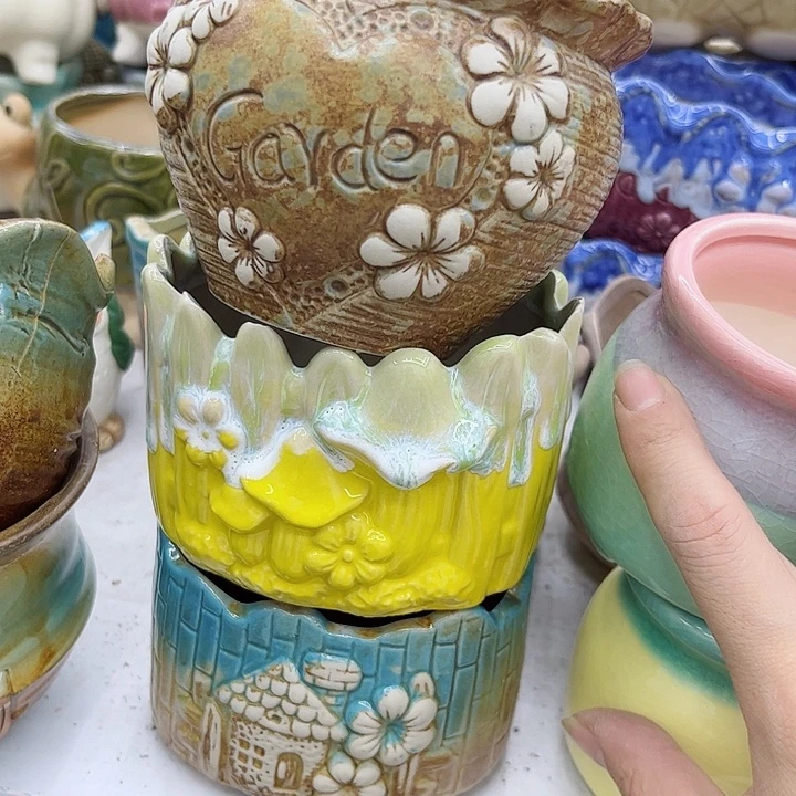 多肉绿植陶瓷花盆9.9包邮，有孔