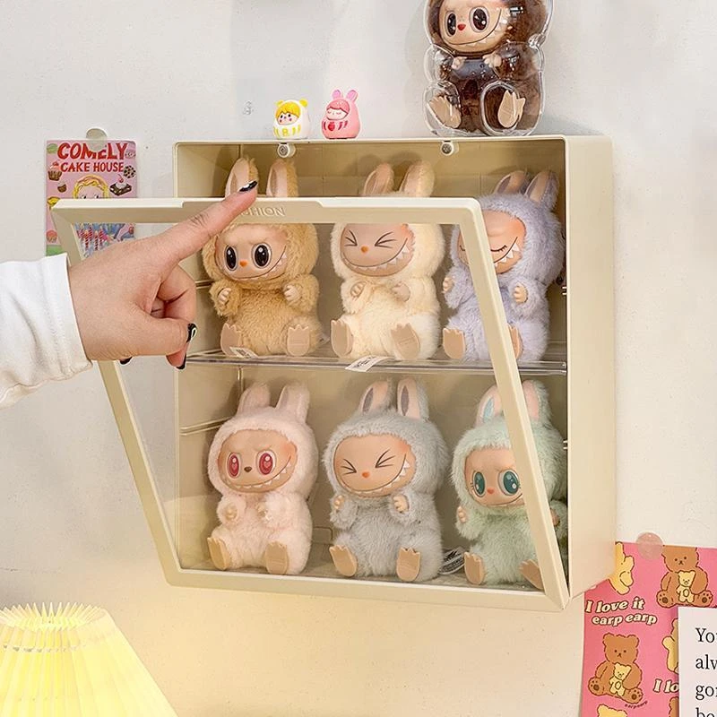 labubu展示盒挂墙拉布布搪胶公仔收纳盒棉花娃娃毛绒玩具透明娃柜
