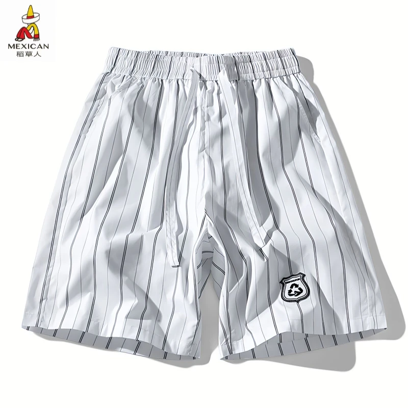 Mexican/稻草人薄款夏季透气五分裤提花条纹短裤速干百搭大码运动