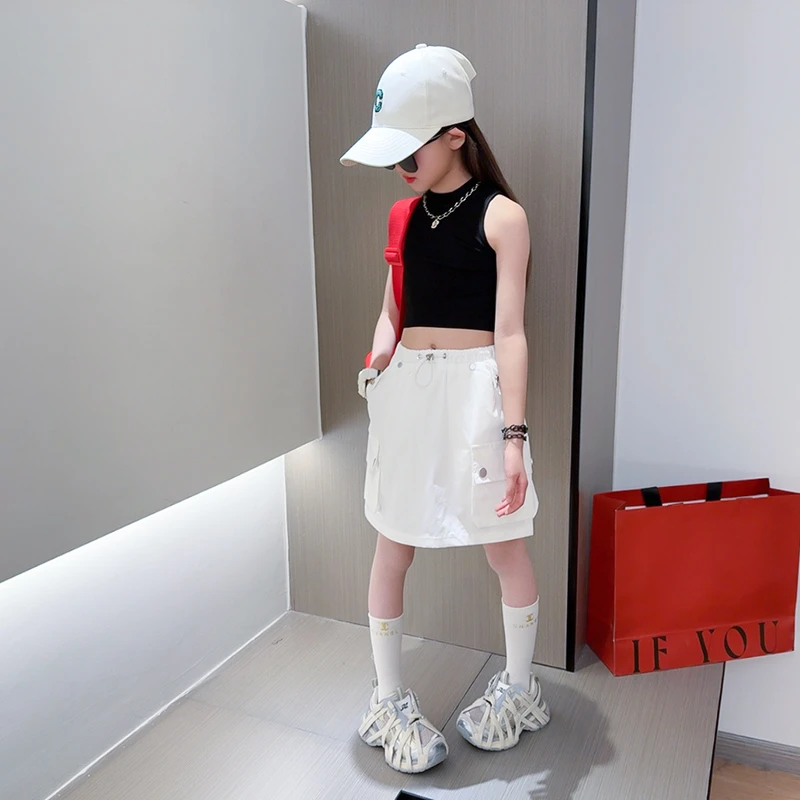 女童短裤裙夏季薄款2025新款洋气中大童女孩工装儿童外穿半身裙