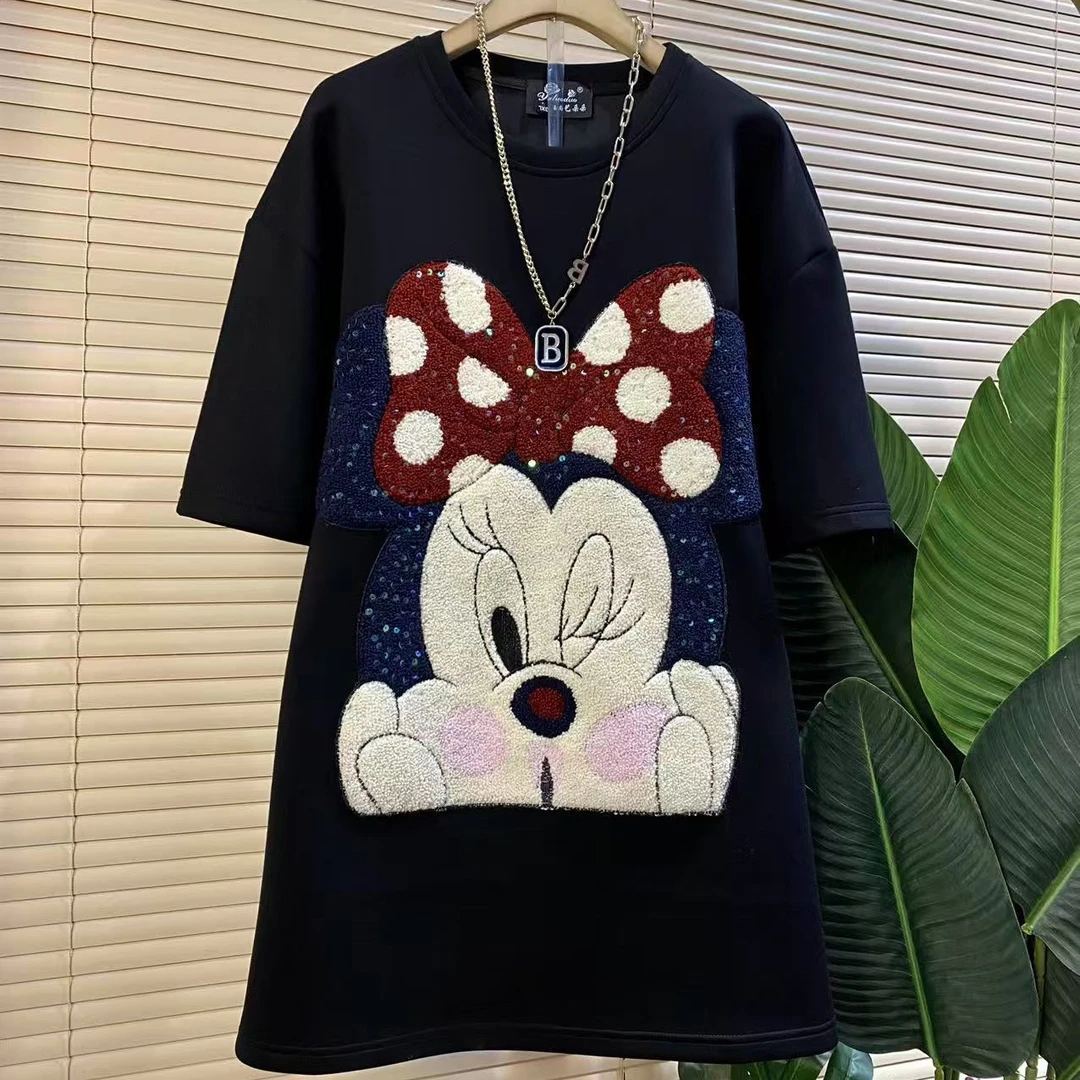 Y-85408胖mm时尚新款重工卡通短袖减龄遮肉大衫