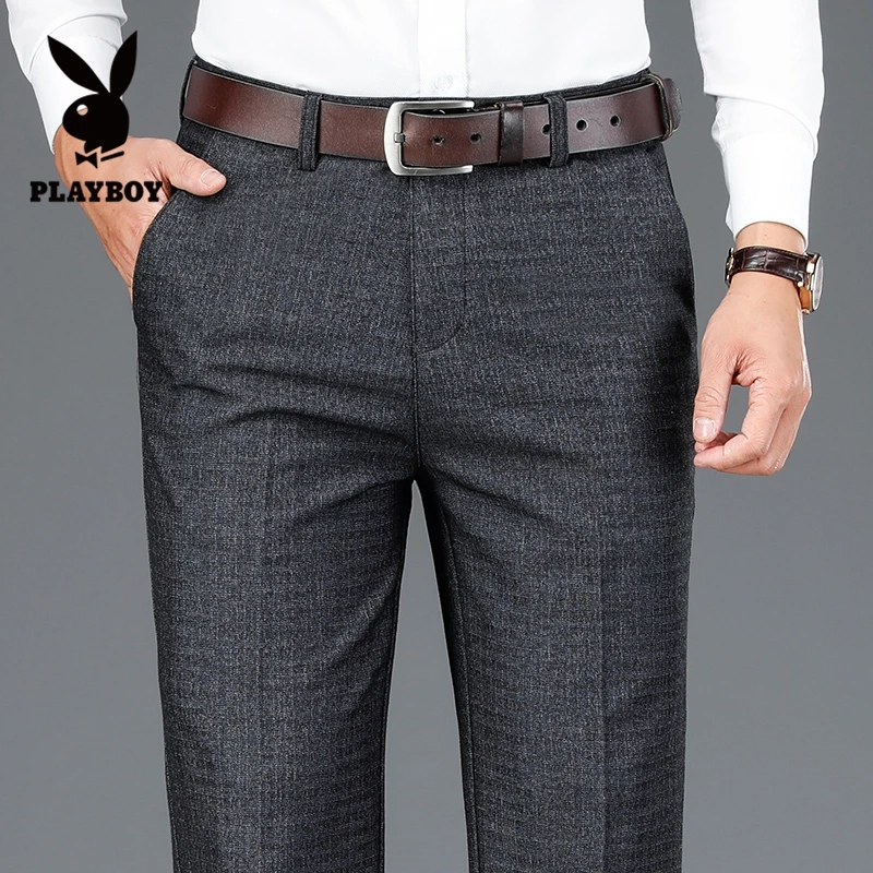 花花公子高端男士免烫西裤秋冬高腰大码休闲直筒商务西装裤子男款