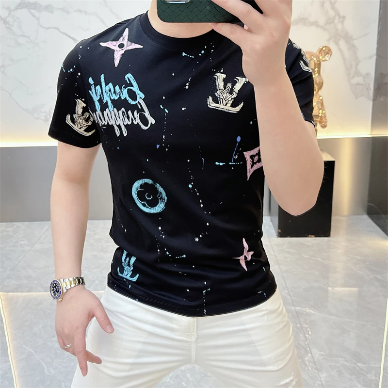 冰希潮牌.设计师款男士圆领T恤轻奢时尚印花字母短袖2025夏季新款