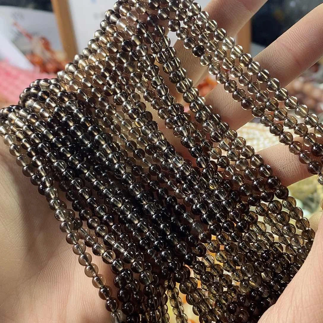 玛瑙/玉髓珠宝半成品未镶嵌一条天然4mm茶晶圆珠