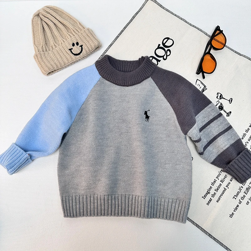 【现货捡漏】儿童毛衣秋冬2024新款男童休闲洋气拼色刺绣长袖