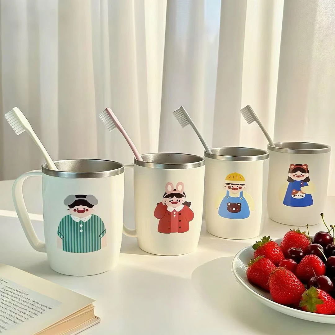 304漱口杯家用不锈钢刷牙一家三口牙缸四口亲子牙刷儿童洗漱便携