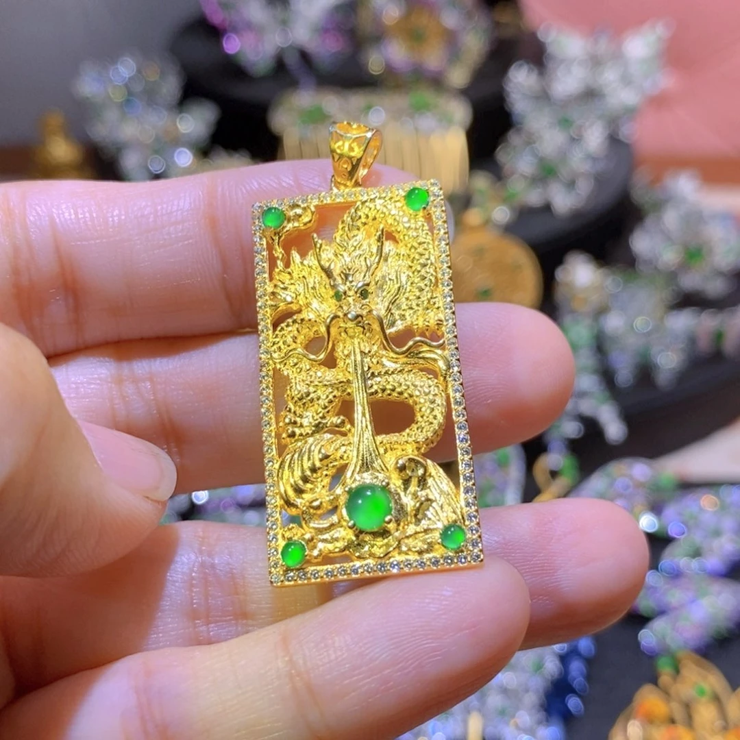 吊坠(不含链)银S925镶嵌翡翠