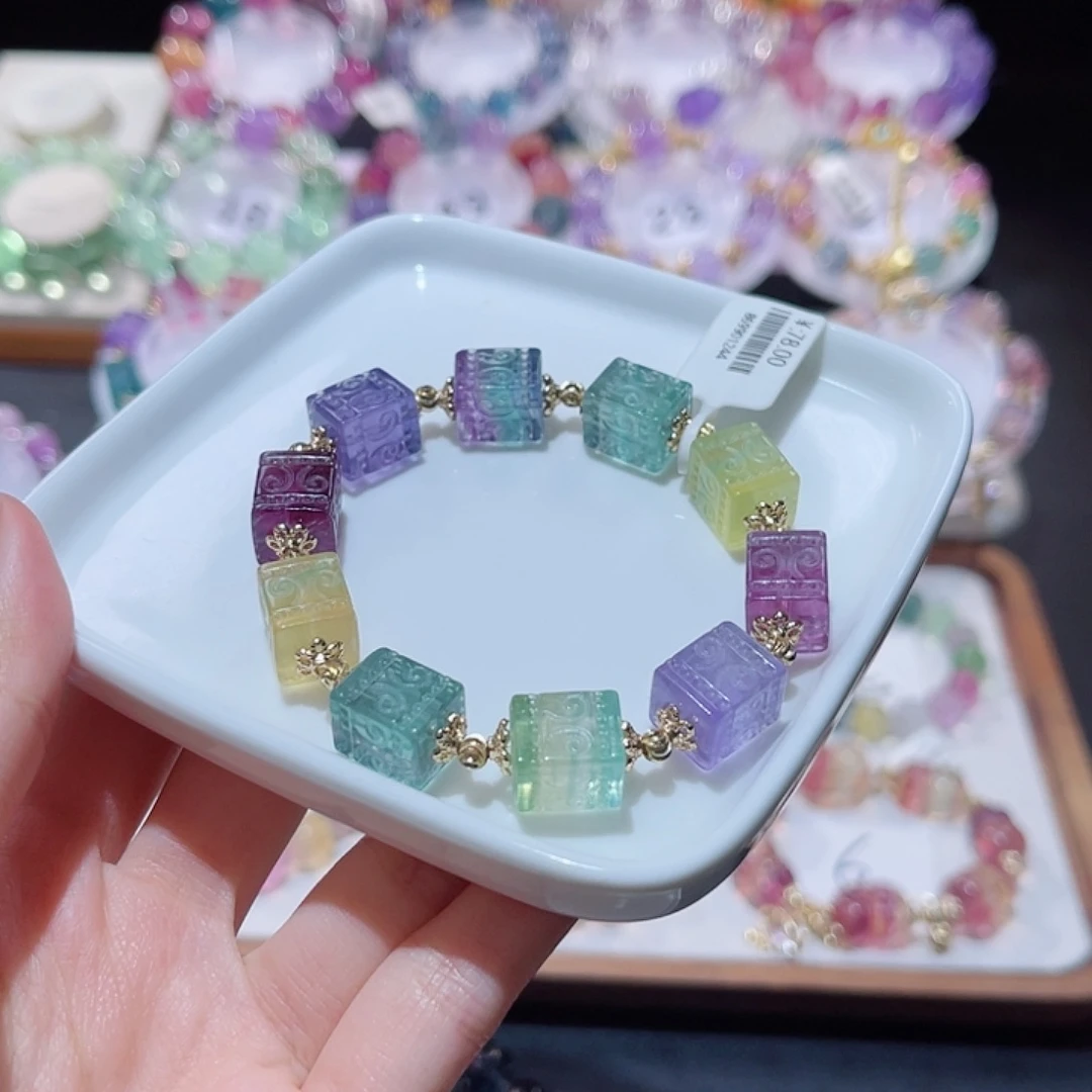 水晶手串未镶嵌回纹方糖萤石