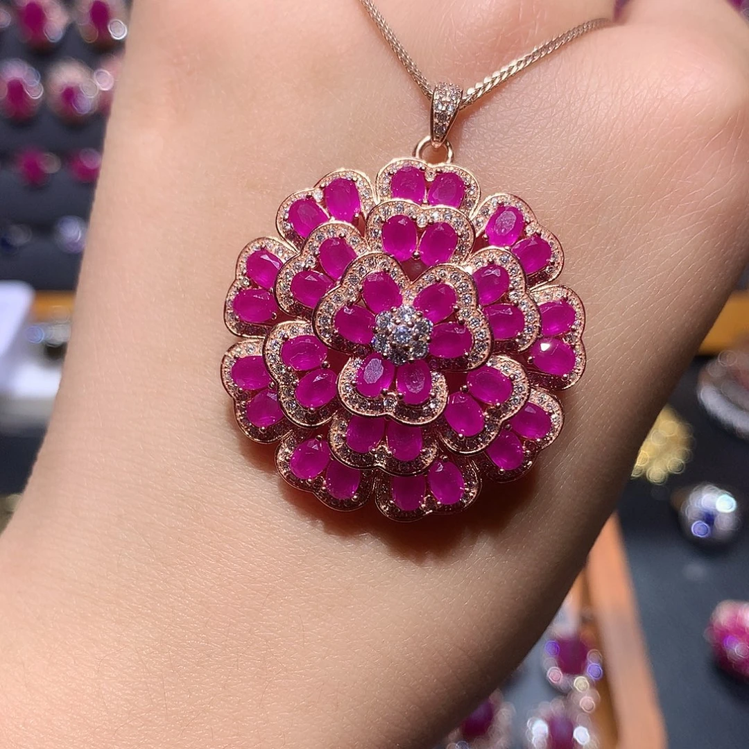 红宝石吊坠(赠链)银S925镶嵌