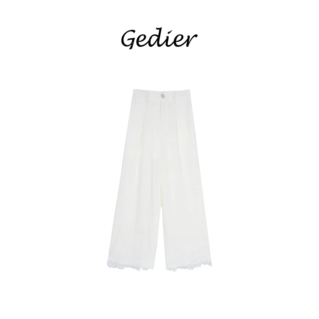 【歌蒂尔】2025夏季设计感花边裤脚休闲时尚宽松直筒裤KG520530Y
