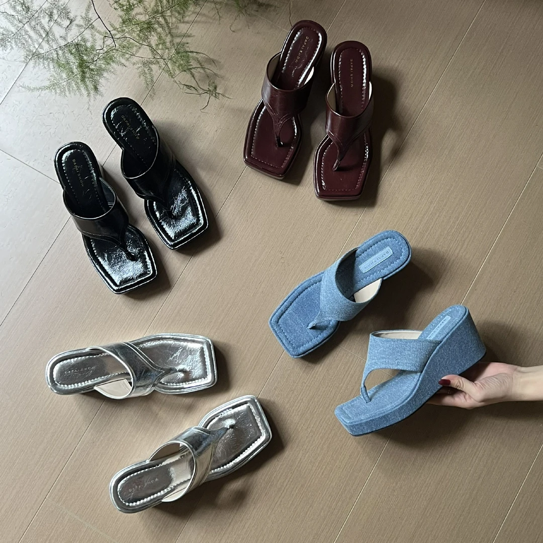 方头高跟厚底人字拖M9092