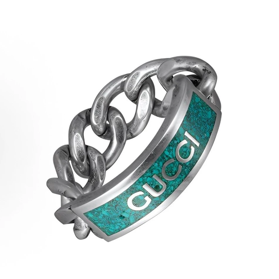 99新 GUCCI/古驰 珐琅绳结链银戒指24号63号16695789