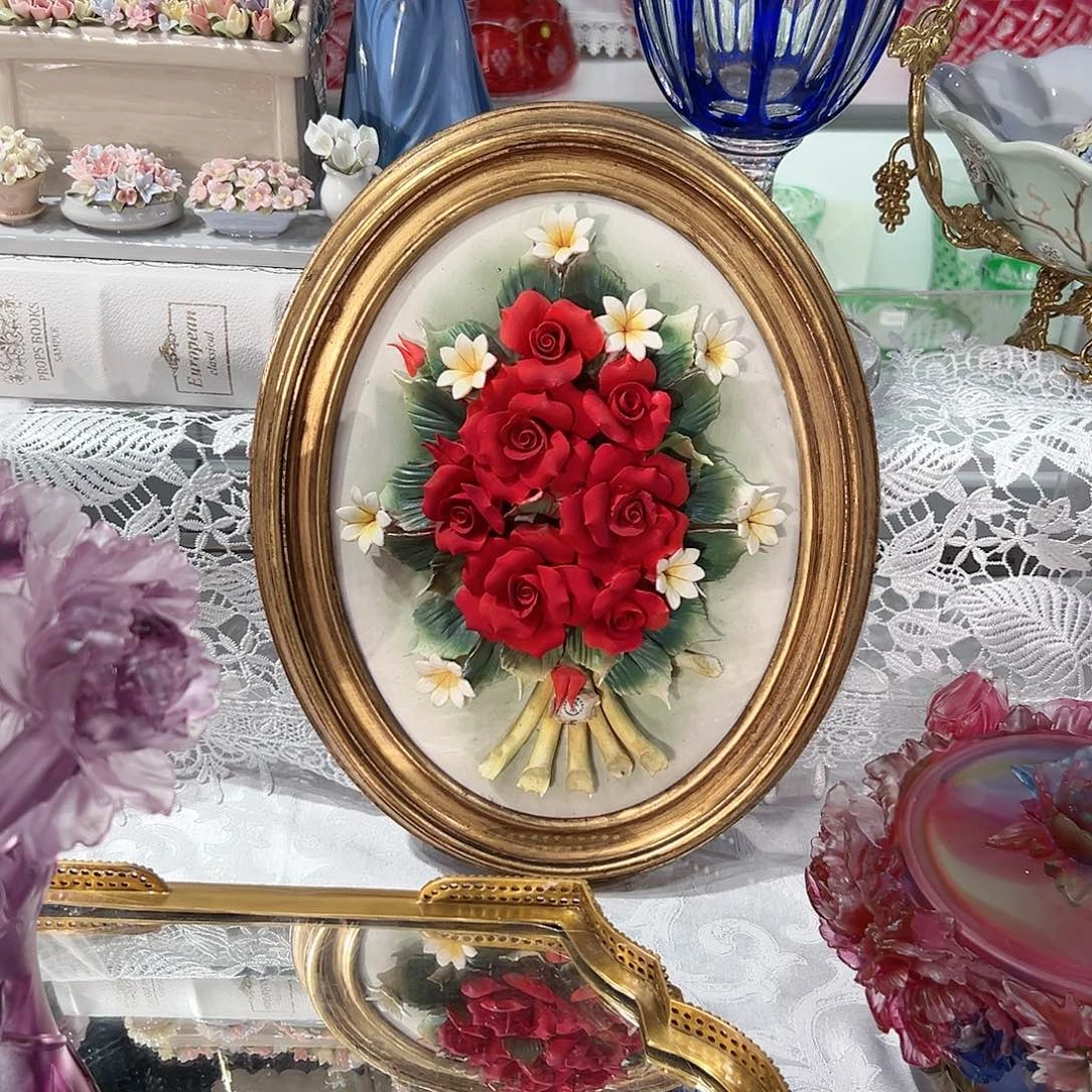 陶瓷意大利陶瓷花挂画摆盘红玫瑰