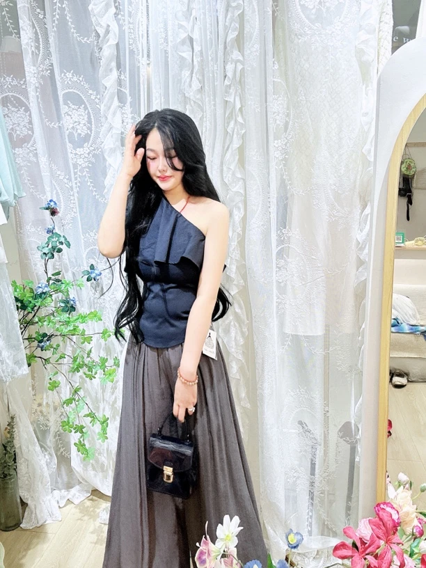 【金妮家小香风】荷叶边斜肩百褶上衣➕阔腿裤