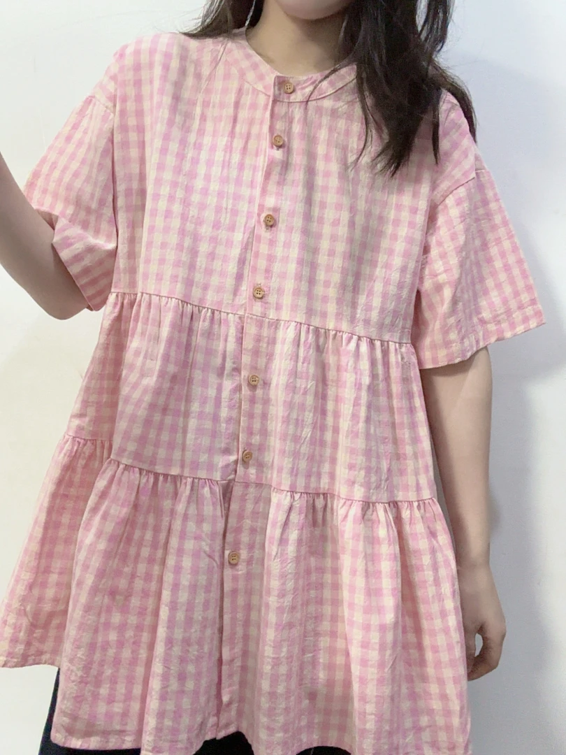 文艺百搭款格子娃娃衫时尚舒适宽松百搭显瘦