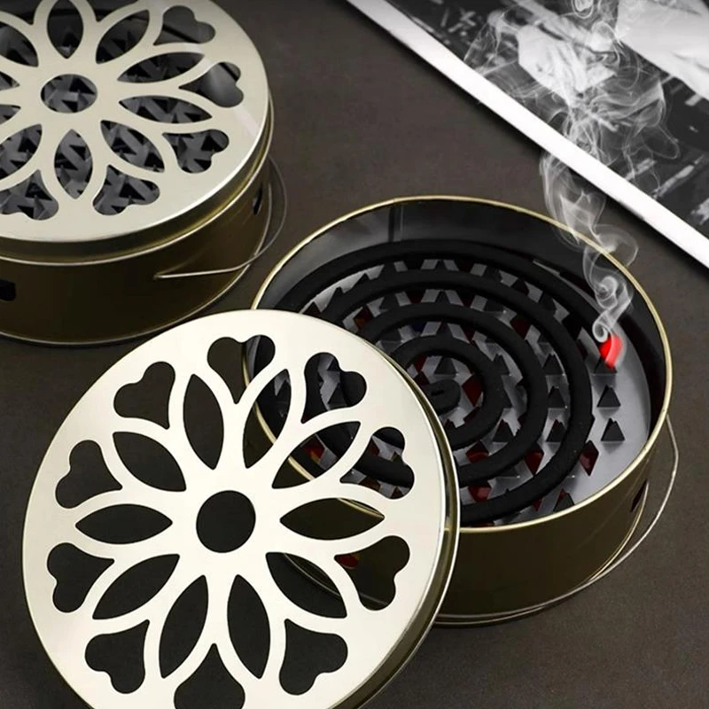 创意蚊香盒家用檀香盒安全带盖可手提防火接灰盒密集锯齿托盘架子