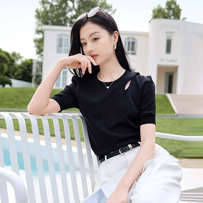 【粉丝专属】N942540毛针织衫香影法式短袖针织衫女夏季新款镂