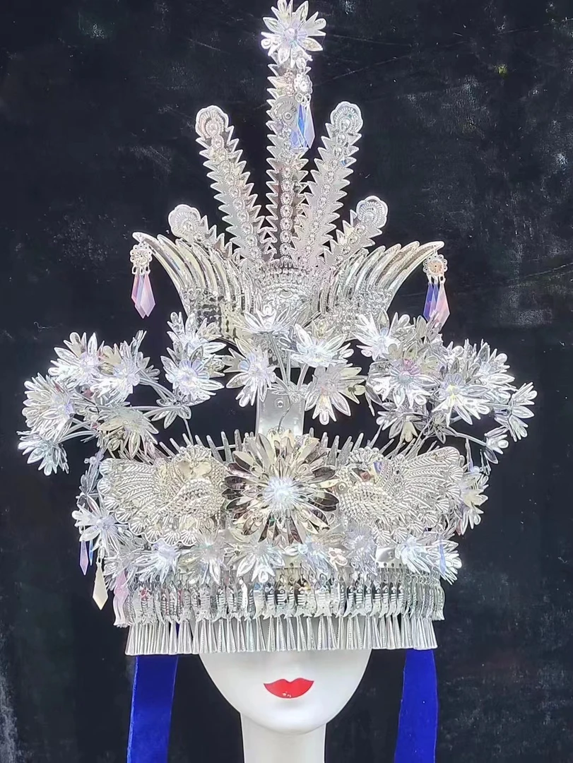 全包新款孔雀蝴蝶帽苗族头饰不氧化不生锈广西云南贵州拍照帽子