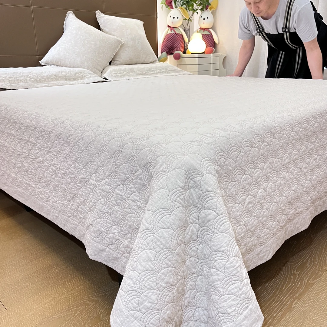 畅姐推荐【水波轻浮 棉麻床盖三件套】棉麻床盖三件套/四季款