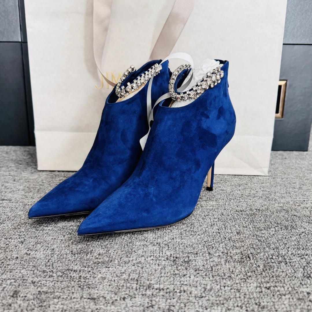 99新 JIMMY CHOO/吉米周 尖头麂皮水钻半靴35.5码ysc3248