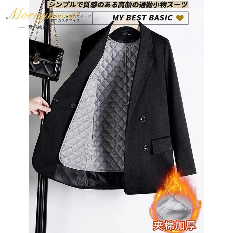 默尼密司品牌毛呢小西装外套女2024秋冬季新款大码加厚夹棉西服上