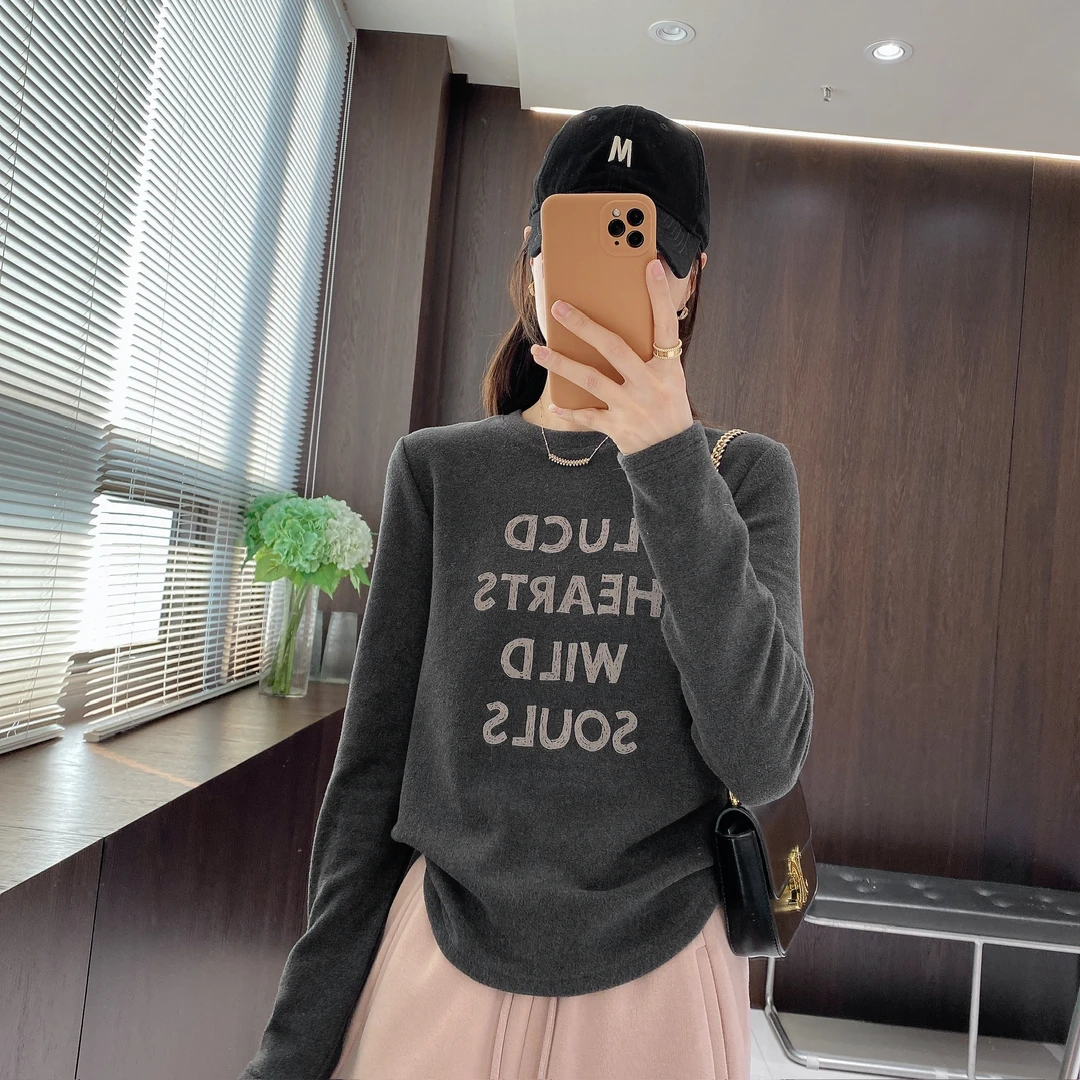 IMFLY金小金自制女装 T恤DYW10151秋冬绒感字母印花套头内搭