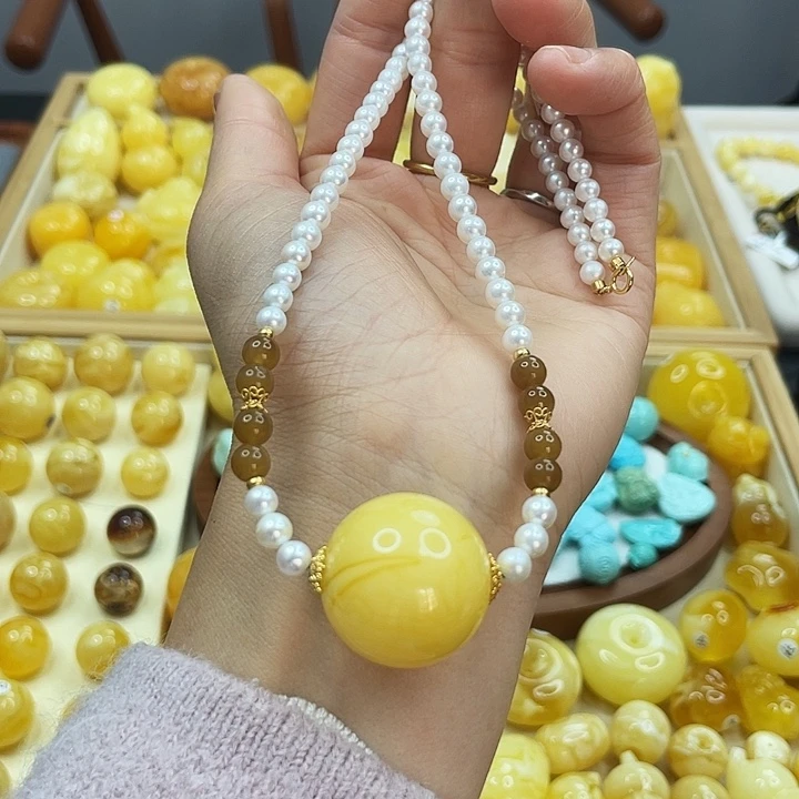 蜜蜡颈饰未镶嵌蜜蜡胶皮圆珠吊坠